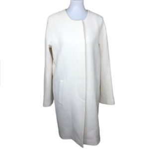 J Crew Womens Size 12T Tall Double Cloth Sabrina Coat Ivory Wool Blend Long